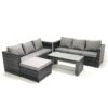 Garden Outdoor Rattan Furniture Set with Sofa Coffee table Big Footstool Dark Grey Mixed - Fimous