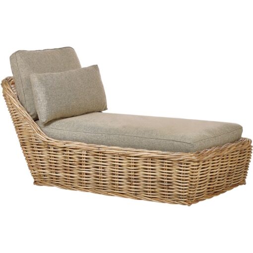 Garden Sun Lounger Rattan Wicker 3 Taupe Cushions Boho Traditional Natural Belsito