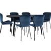 Habitat Etta Black Wood Veneer Extending Table &6 Navy Chair