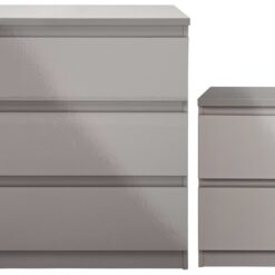 Habitat Jenson Bedside & 3 Drawer Chest Set - Grey Gloss