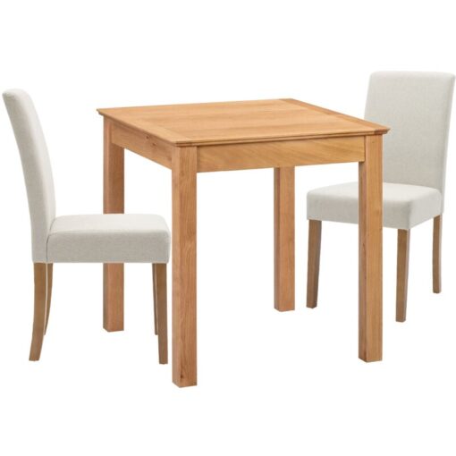 Hereford Oak Dining Table and Chairs Set 2, Square Kitchen Table and Straight Back Upholstered Chairs, Solid Wooden Small Table and Chairs in Beige