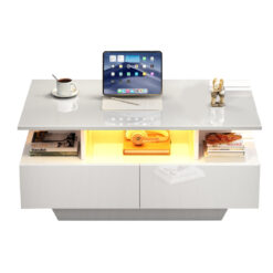 High-gloss coffee table with LED lighting and 2 drawers