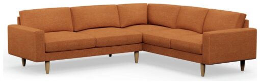 Hutch Fabric Block Arm 6 Seater Corner Sofa - Rust