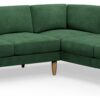 Hutch Plus Velvet Block Arm 5 Seater Corner Sofa- Sage Green