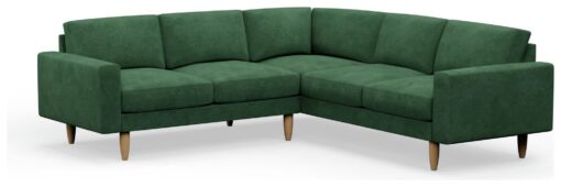 Hutch Plus Velvet Block Arm 5 Seater Corner Sofa- Sage Green