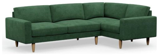 Hutch Slim Velvet Block Arm 5 Seater Corner Sofa- Sage Green