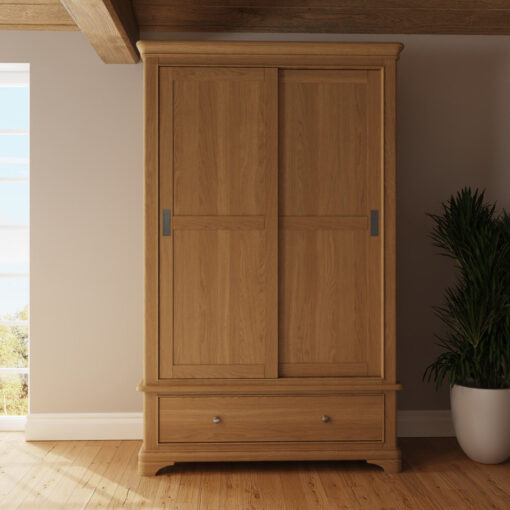 Joulon 120cm Sliding Combination Wardrobe in Natural Oak with Oak Top