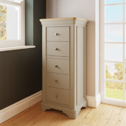 Joulon 5 Drawer Tallboy Chest of Drawers. Solid Wood. Oak Top. Fully Assembled.