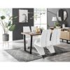 Kylooe Modern Brown Wood And Black Metal Dining Table Set With 4 Modern Design Faux Leather Chairs