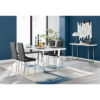 Kylooe Modern High Gloss Dining Table Set With 6 Quilted Faux Leather Dining Chairs