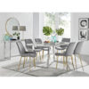 Kylooe Modern Marble Effect And Silver Dining Table Set With 6 Luxury Velvet Dining Chairs