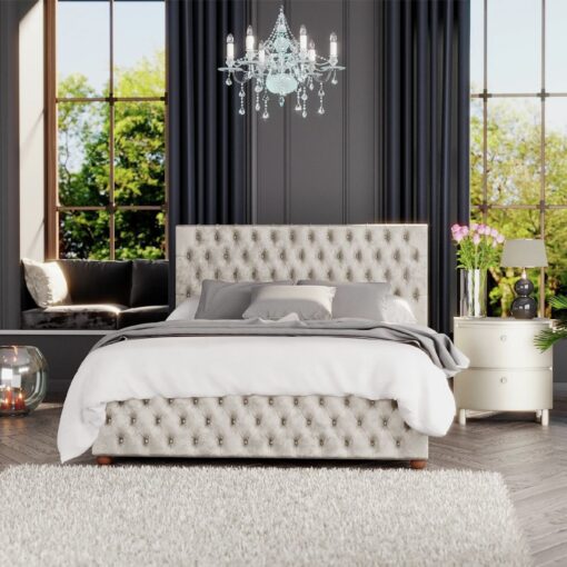 LLB Seren Velvet Double Ottoman Bedframe - Pearl