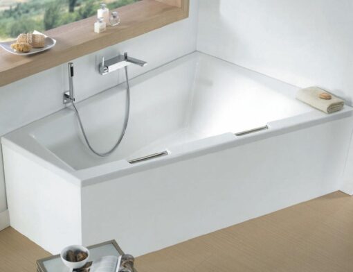 Large Corner Bathtub Left Acrylic RIHO DOPPIO 180X130 Cm With 2 Integrated Handles