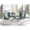 Lenworth Glass Rectangular Dining Table Set with 6 Quilted Velvet Dining Chairs