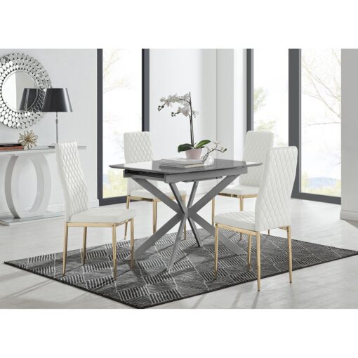 Lira 100Cm Metal Extending Dining Table & 4 Mustard Milan Chrome Leg Chairs