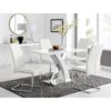 Marietta Chrome Metal and White High Gloss Dining Table Set - 4 Luxury Faux Leather Dining Chairs