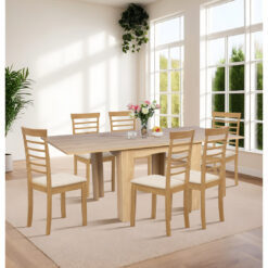 Newquay Oak Flip Top Extending Table With 6 Light Oak Ladder Back Wooden Chairs