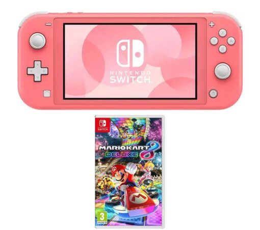 Nintendo Switch Lite (Coral) & Mario Kart 8 Deluxe Bundle, Pink