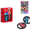 Nintendo Switch OLED Neon, Mario Kart 8 Deluxe & Racing Wheels Bundle, Red,Blue