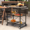 Outdoor Grill Cart Table, Stainless Steel Pizza Oven Stand Trolley Table With Wheels