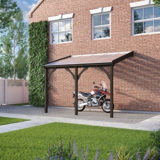 Polycarbonate Roof Car Port 2 Post - Wood - L350 x W362 cm - Rustic Brown