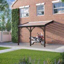 Polycarbonate Roof Car Port 3 Post - Wood - L200 x W434 cm - Rustic Brown