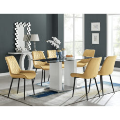 Ransart Modern Luxury Glass & Metal Dining Table Set With 6 Luxury Velvet Dining Chairs