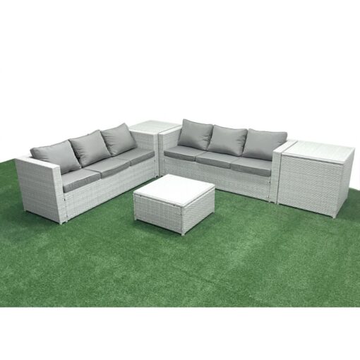 Rattan Garden Outdoor Furniture Set 6 Seater Rattan Garden Sofa Set with 2 Side Tables Light Grey Mixed - Fimous