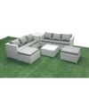 Rattan Garden Outdoor Furniture Set 8 Seater Rattan Garden Sofa Set with 2 Big Footstools Side Table Light Grey Mixed - Fimous