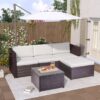 Rattan Garden Wicker Furniture Patio Sofa Set With Glass Coffee Table