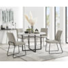 Round Wood Veneer & Matte Black Dining Table With Storage Shelf & 4 Faux Leather Dining Chairs