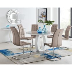 Scottsmoor Modern Halo Seat Round Dining Table Set - 6 Upholstered Faux Leather Dining Chairs