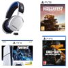 Sony PlayStation 5 - Fortnite Cobalt Star Bundle (Model Group - Slim), Call of Duty: Black Ops 6, Wreckfest & Arctis 7P+ Wireless 7.1 Gaming Headset Bundle, White