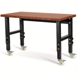 TEMU Costway 120cm Adjustable Workbench Heavy-duty Workstation Bamboo Top Lockable Casters