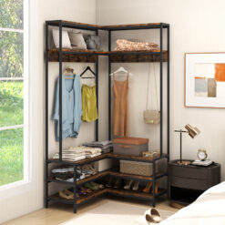 TEMU Costway 178cm Tall L-shaped Clothes , Garment Shoe , Shelves, , Freestanding Organizer, Heavy- Metal Clothing For Bedroom Entryway