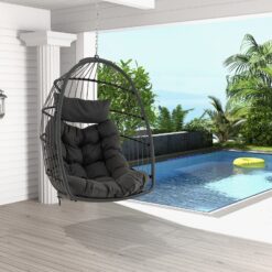 TEMU Costway Swing Egg Chair With Hanging Chain, Foldable Wicker Rattan Hammock Chair With Removable Seat Cushion & Head Pillow, Heavy-duty Metal