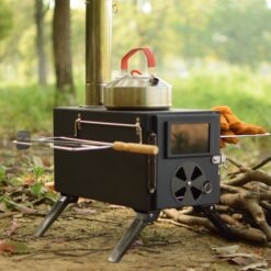 TEMU Portable Black Iron Camping Stove - Ideal For , No Electricity Needed