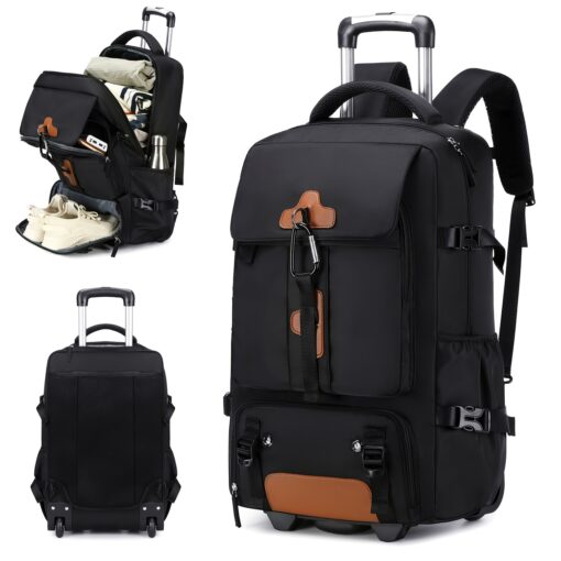 TEMU Rolling Travel Backpack, Business Waterproof Wheeled Laptop Bag, Suitable For 17-inch Laptop With Shoe Compartment, Unisex Rolling Computer