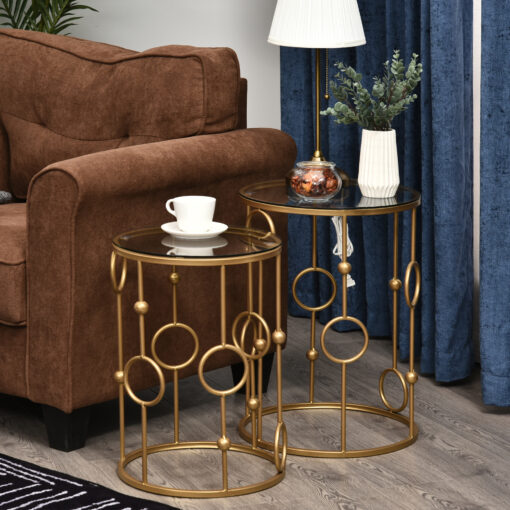 TEMU Round Coffee Tables Set Of 2, Gold Nesting Side End Tables With Tempered Glass Top, Steel Frame For Living Room, Gold