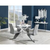 Tierra Modern Chrome Metal & Glass Round Dining Table Set with 4 Modern Design Faux Leather Chairs