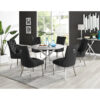 Tierra Modern Chrome Metal & Glass Round Dining Table Set with 6 Luxury Button Velvet Chairs