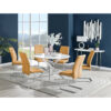 Tierra Modern Chrome Metal & Glass Round Dining Table Set with 6 Upholstered Faux Leather Chairs