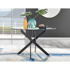 Tierra Modern Chrome Metal & Glass Round Dining Table Set with Modern Faux Leather Chairs