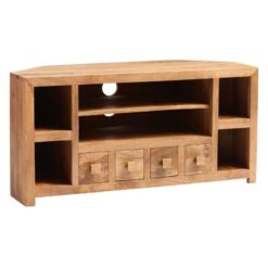 Toko Light Mango Corner TV Unit Open - Solid Mango Wood - L45 x W110 x H55 cm