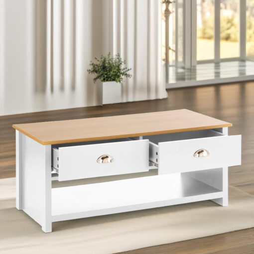 Trestle 2 Tier Coffee Table with Storage Drawers, Living Room Furniture