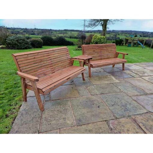 Valley 6 Seat Set 2X3B Angled Tray - Timber - L100 x W330 x H95 cm - Garden Furniture - Fully Assembled