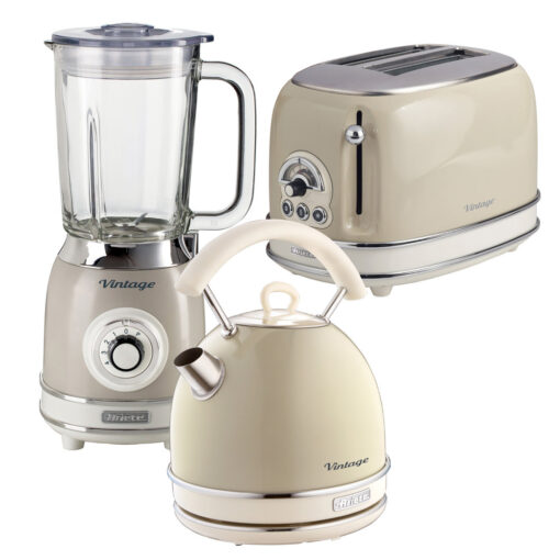 Vinatge 1.7L Stainless Steel Dome Kettle With 2 Slice Toaster And 1.5L Glass Jug Blender Set