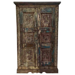 WOODEN AND METAL CABINET BROWN HANDMADE FINISH