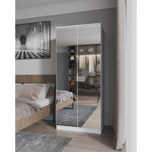 Wooden Mirrored 2 Door Wardrobe,Bedroom Furniture,79x50x180cm(WxDxH) - Furniture Hmd