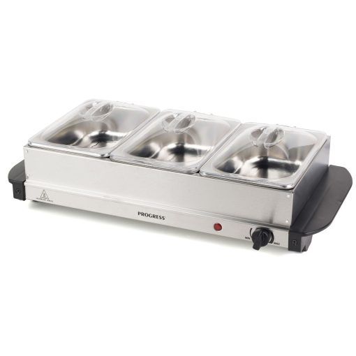 Progress Food Buffet Server with Warming Tray, Hot Plate, and 3 x 1.5L Chafing Dish Pans